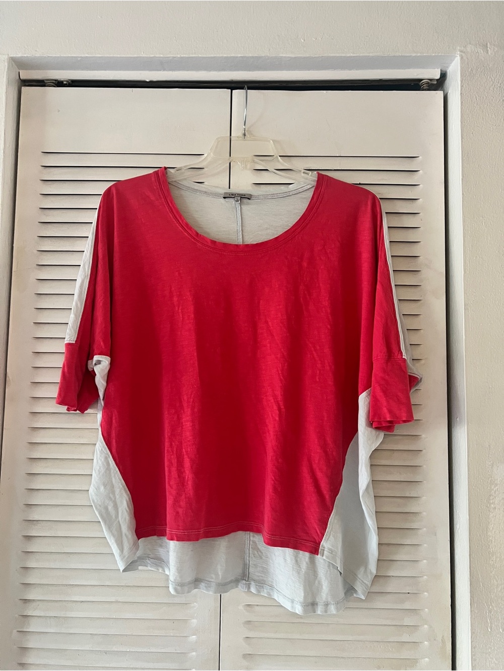 Lisa Todd Dolman Sleeves Relaxed Red & White Colorblock Women's Top